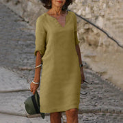 Noor | Women's V Neck Midi Dress with Sleeves