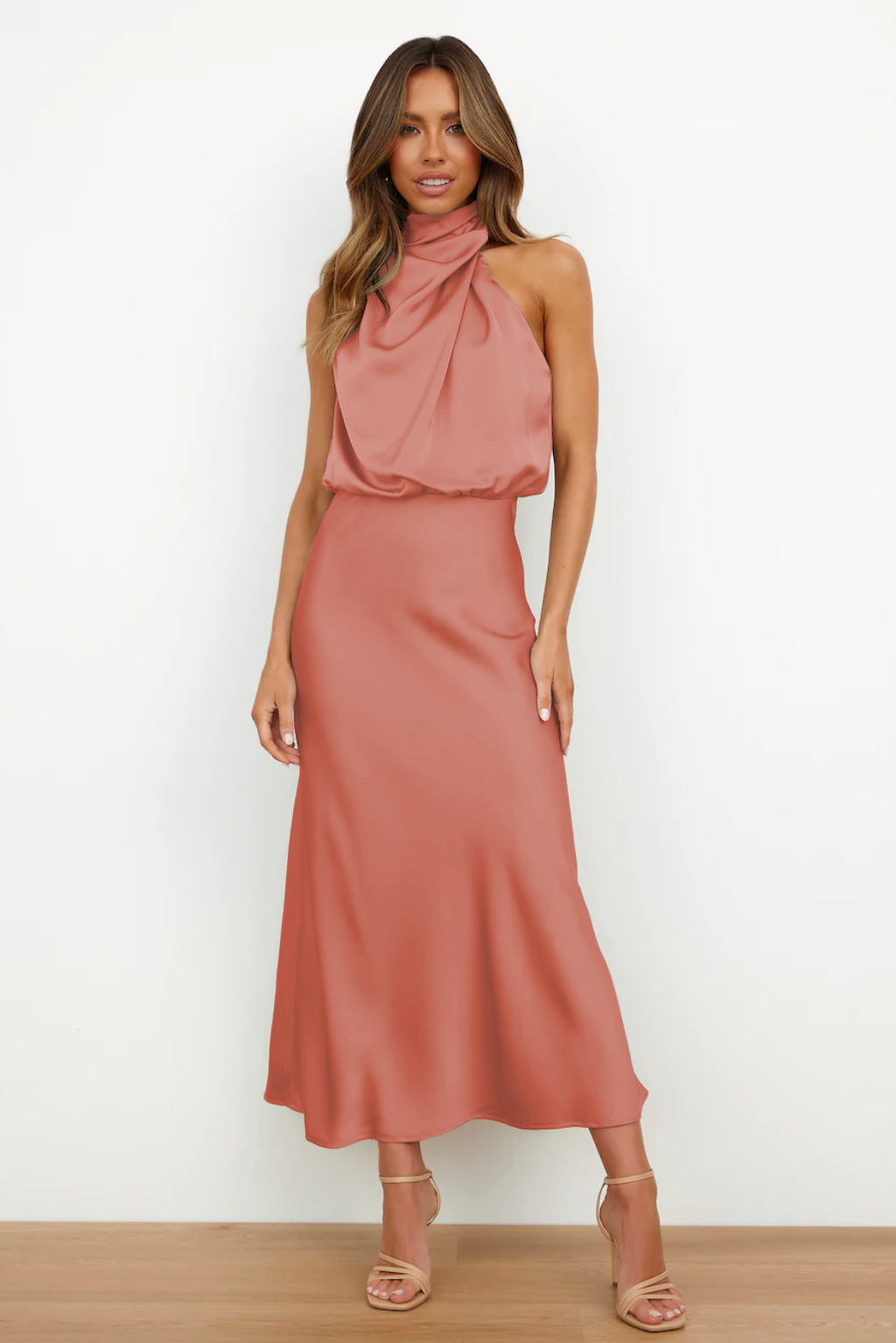 Marchetta | Women's Satin Halter Cocktail Midi Dress