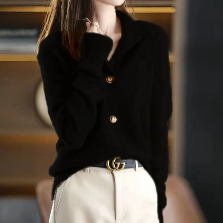 Caia | Cropped Lapel-Collar Button-Front Knit Cardigan