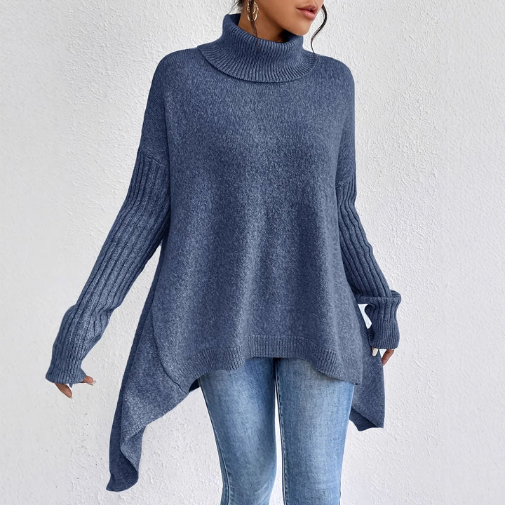 Vera | Oversized Asymmetric-Hem Turtleneck Batwing Knit Sweater