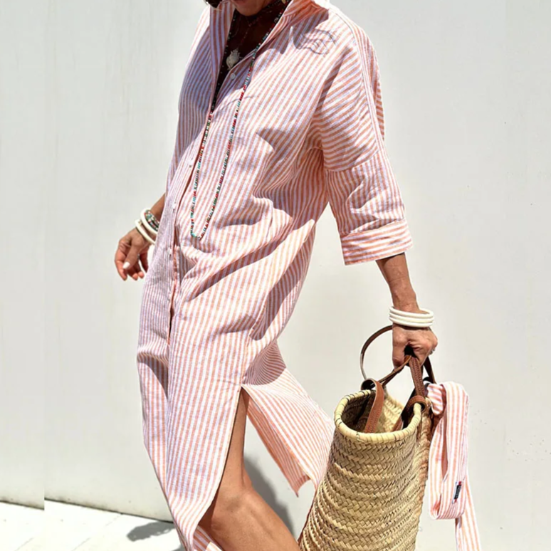 Lela | Women's Striped Button Down Summer Maxi Dress