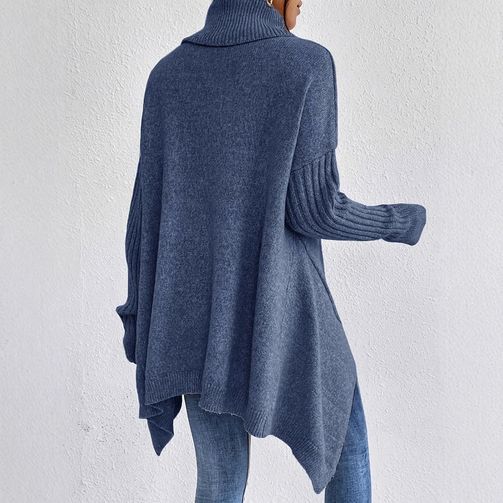 Vera | Oversized Asymmetric-Hem Turtleneck Batwing Knit Sweater
