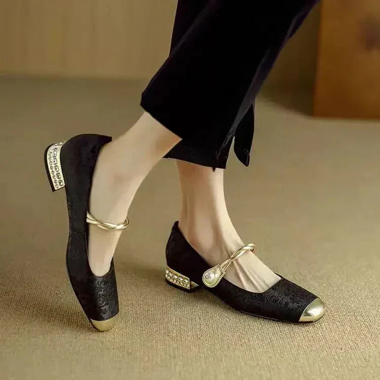 Lily | Women's Vintage Pearl Strap Flats