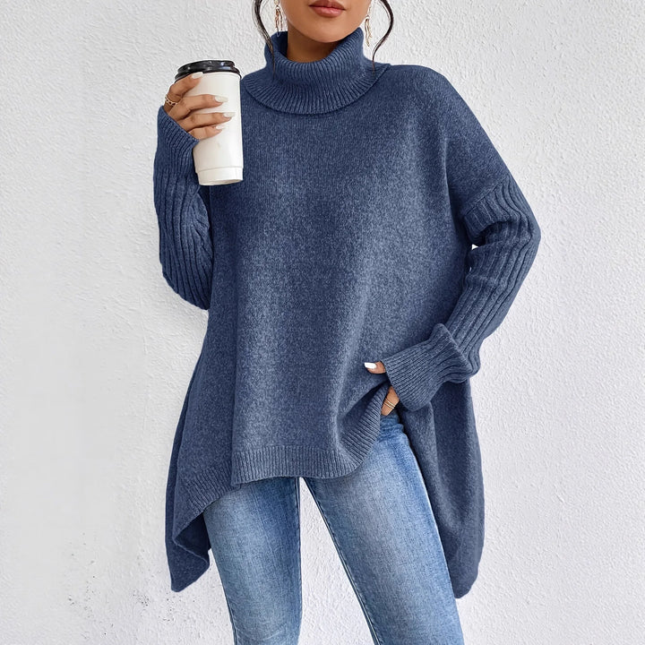 Vera | Oversized Asymmetric-Hem Turtleneck Batwing Knit Sweater