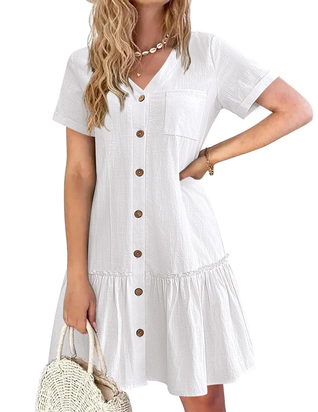 Daisy | Button-Front Frill-Hem Mini Dress