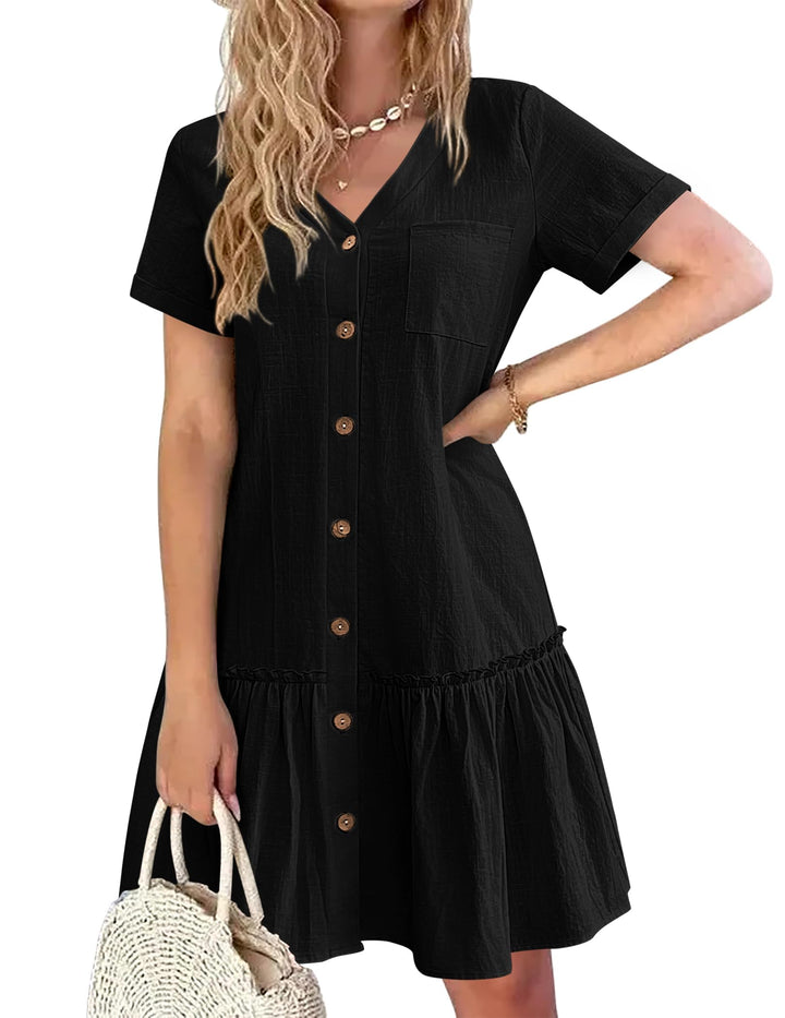 Daisy | Button-Front Frill-Hem Mini Dress