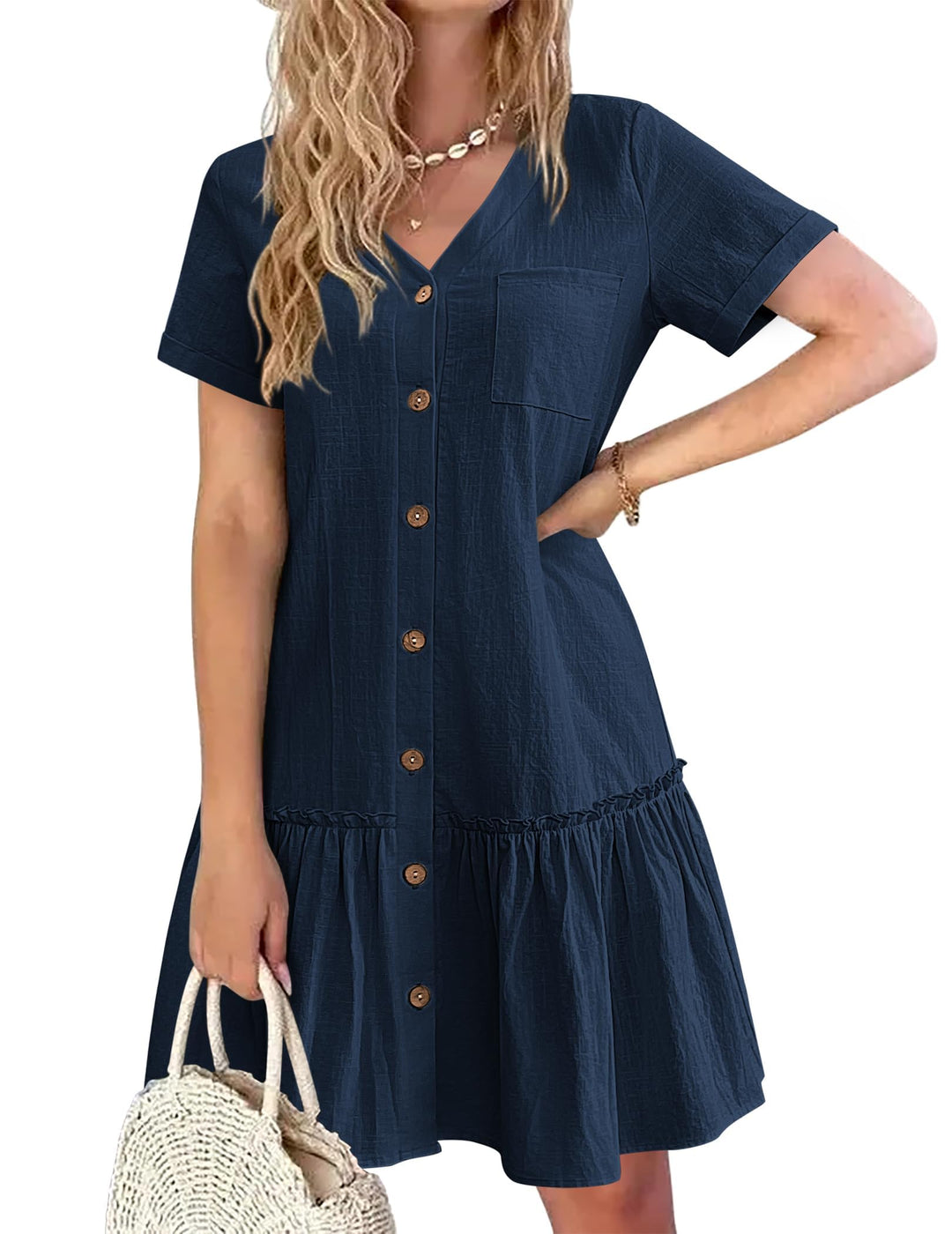 Daisy | Button-Front Frill-Hem Mini Dress