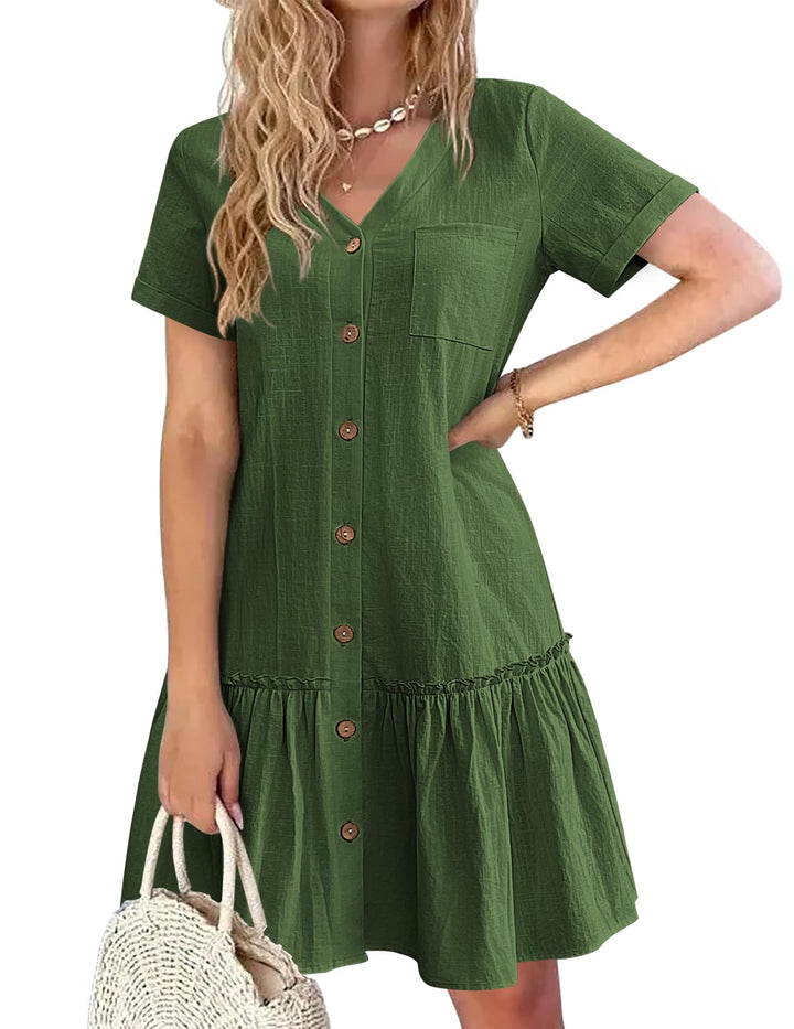 Daisy | Button-Front Frill-Hem Mini Dress