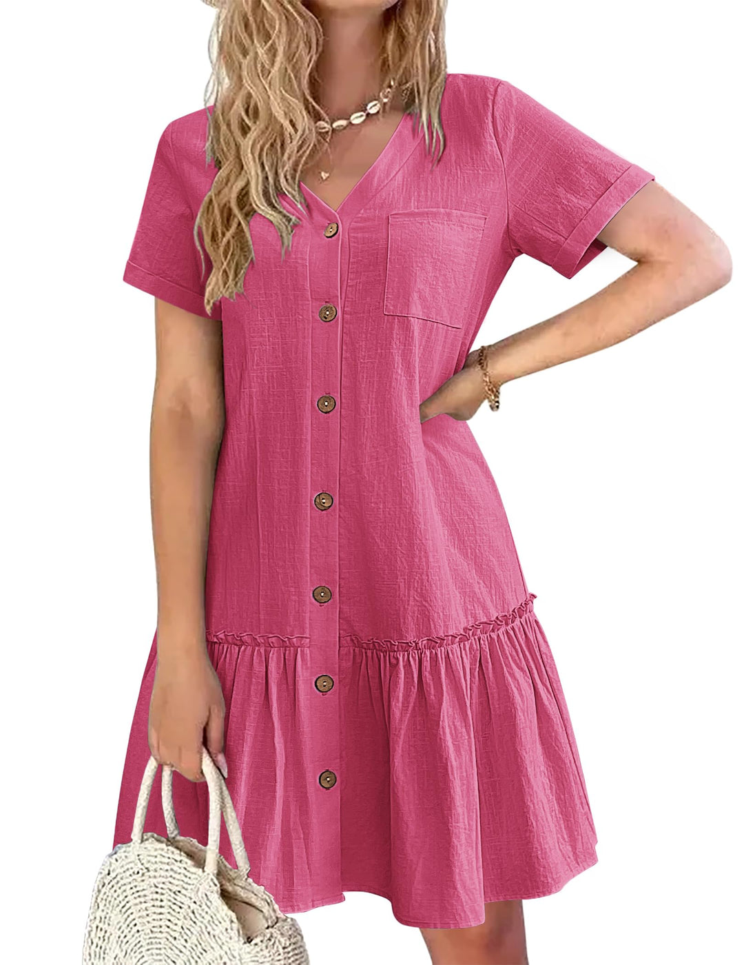 Daisy | Button-Front Frill-Hem Mini Dress