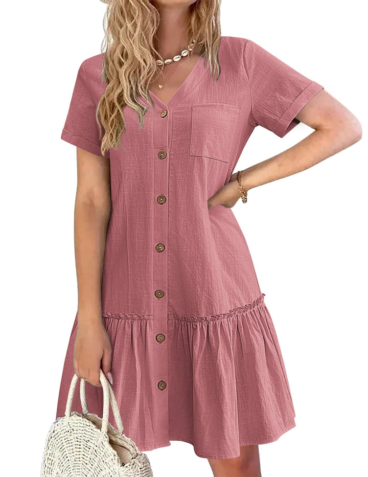 Daisy | Button-Front Frill-Hem Mini Dress