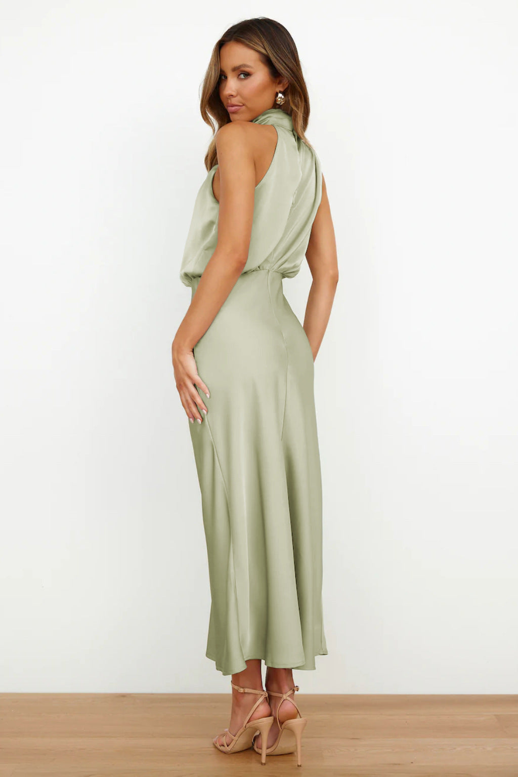 Marchetta | Women's Satin Halter Cocktail Midi Dress