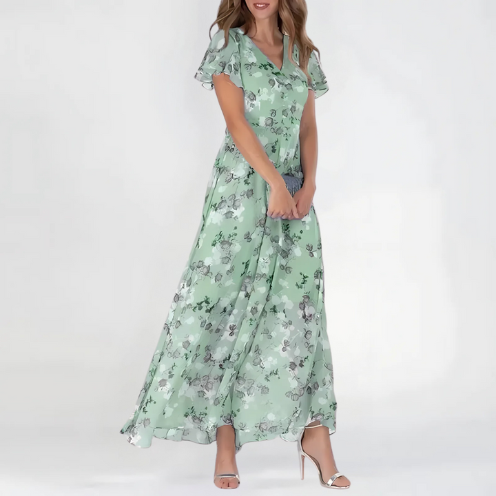 Fleur | Floral Chiffon Flutter-Sleeve Maxi Dress