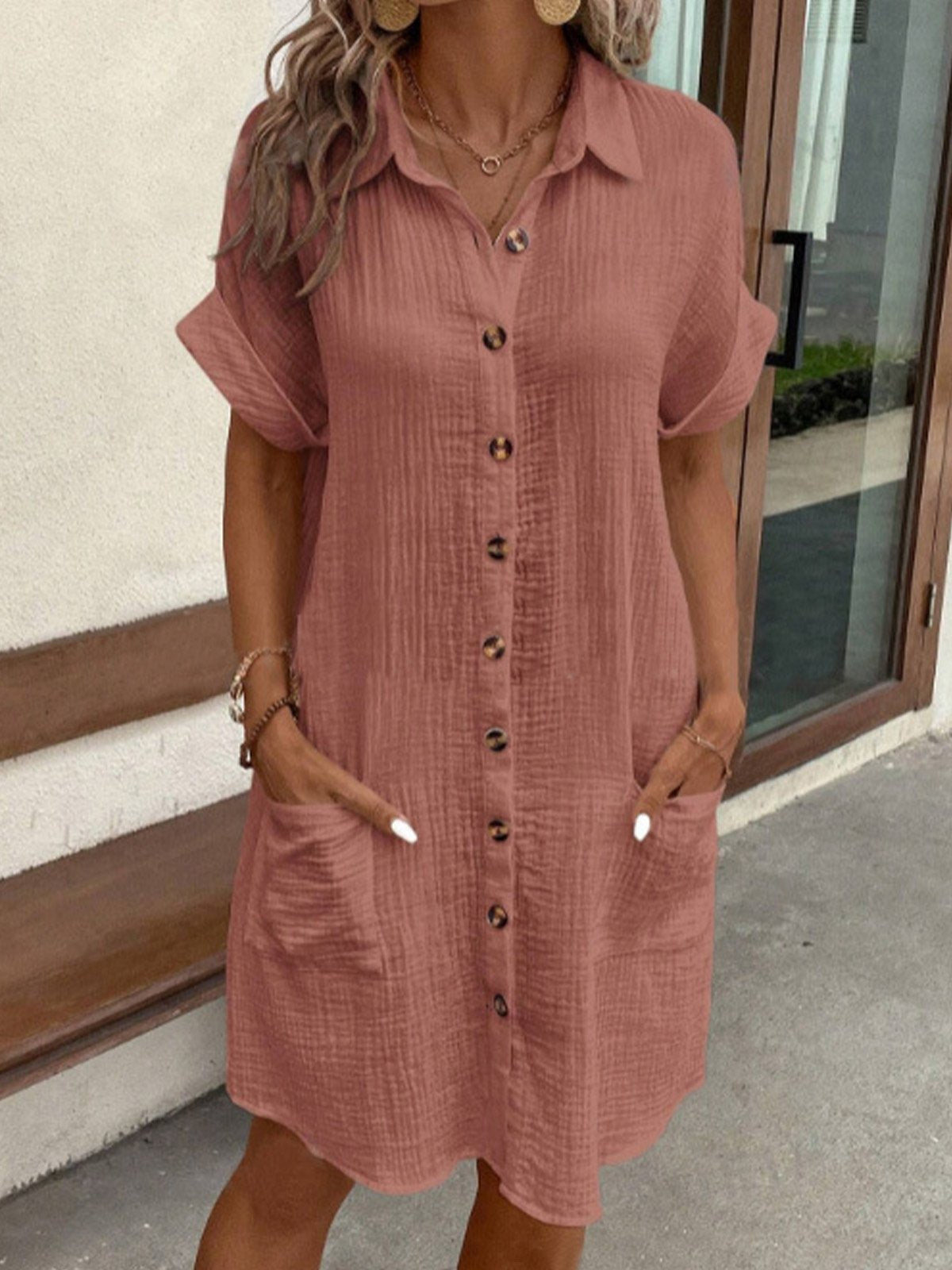 Caroline | Women's Button-Front Shirt Summer Mini Dress