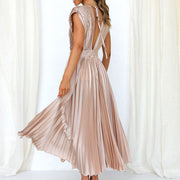 Paulina | Women's Pleated V Neck Maxi Dress Sleeveless