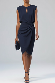 Sara | Women's Keyhole Ruched Cocktail Midi Dress