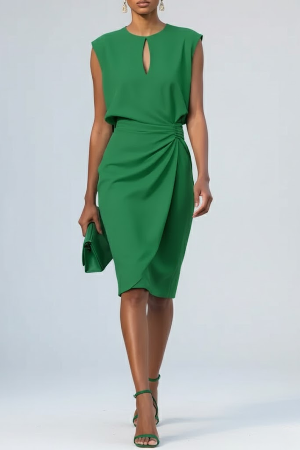 Sara | Women's Keyhole Ruched Cocktail Midi Dress