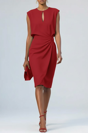 Sara | Women's Keyhole Ruched Cocktail Midi Dress