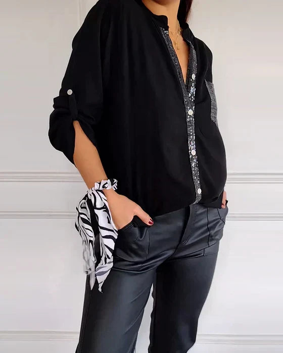 Isolde | Women's Sequin Trim Oversized Shirt