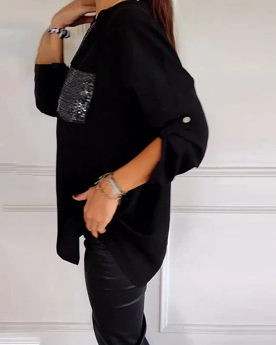 Isolde | Women's Sequin Trim Oversized Shirt