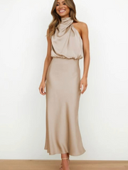 Marchetta | Women's Satin Halter Cocktail Midi Dress