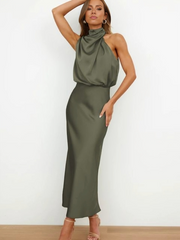 Marchetta | Women's Satin Halter Cocktail Midi Dress
