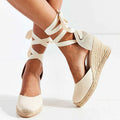 Espadrilles compensées pour femme à bout fermé et liens à la cheville