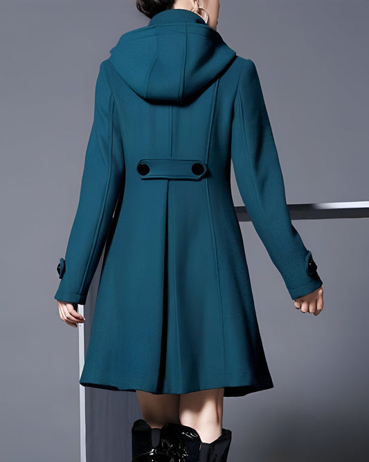 Isabella | Women's Hooded Double Breasted Coat Skater Flare Hem