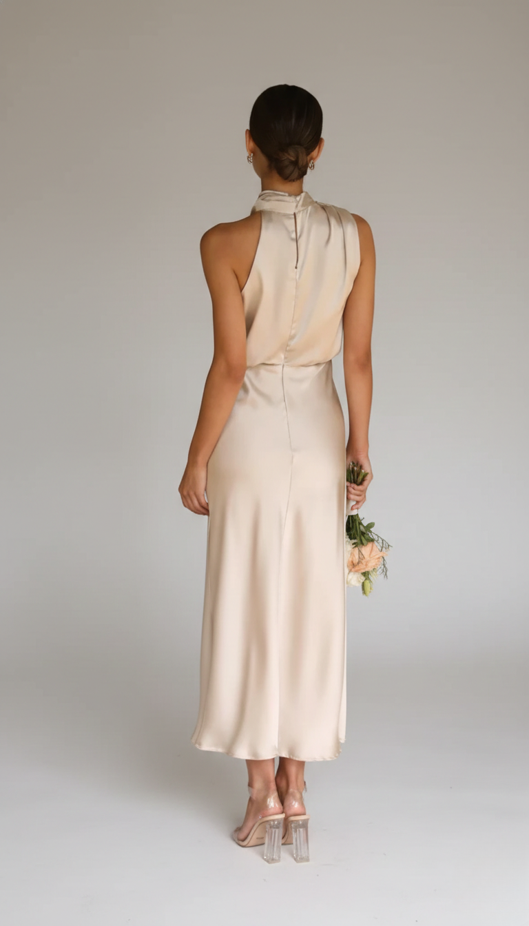 Genevieve | Women's Halter Neck Formal Midi Dress