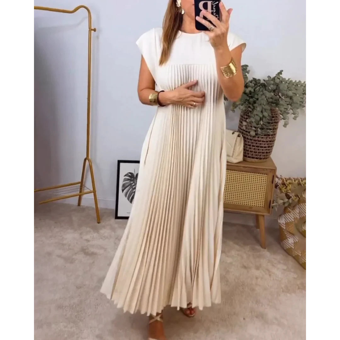 Ines | Pleated Sleeveless Summer Maxi Dress