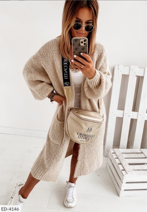 Faye | Oversized Open-Front Fluffy Knit Longline Cardigan