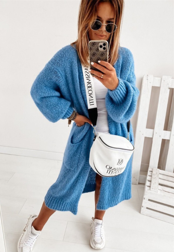 Faye | Oversized Open-Front Fluffy Knit Longline Cardigan