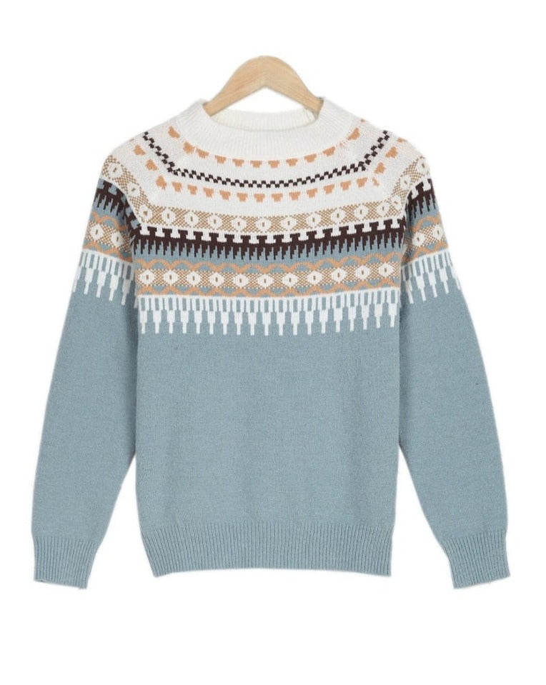 Astrid | Fair Isle Yoke Relaxed Crew-Neck Knit Sweater