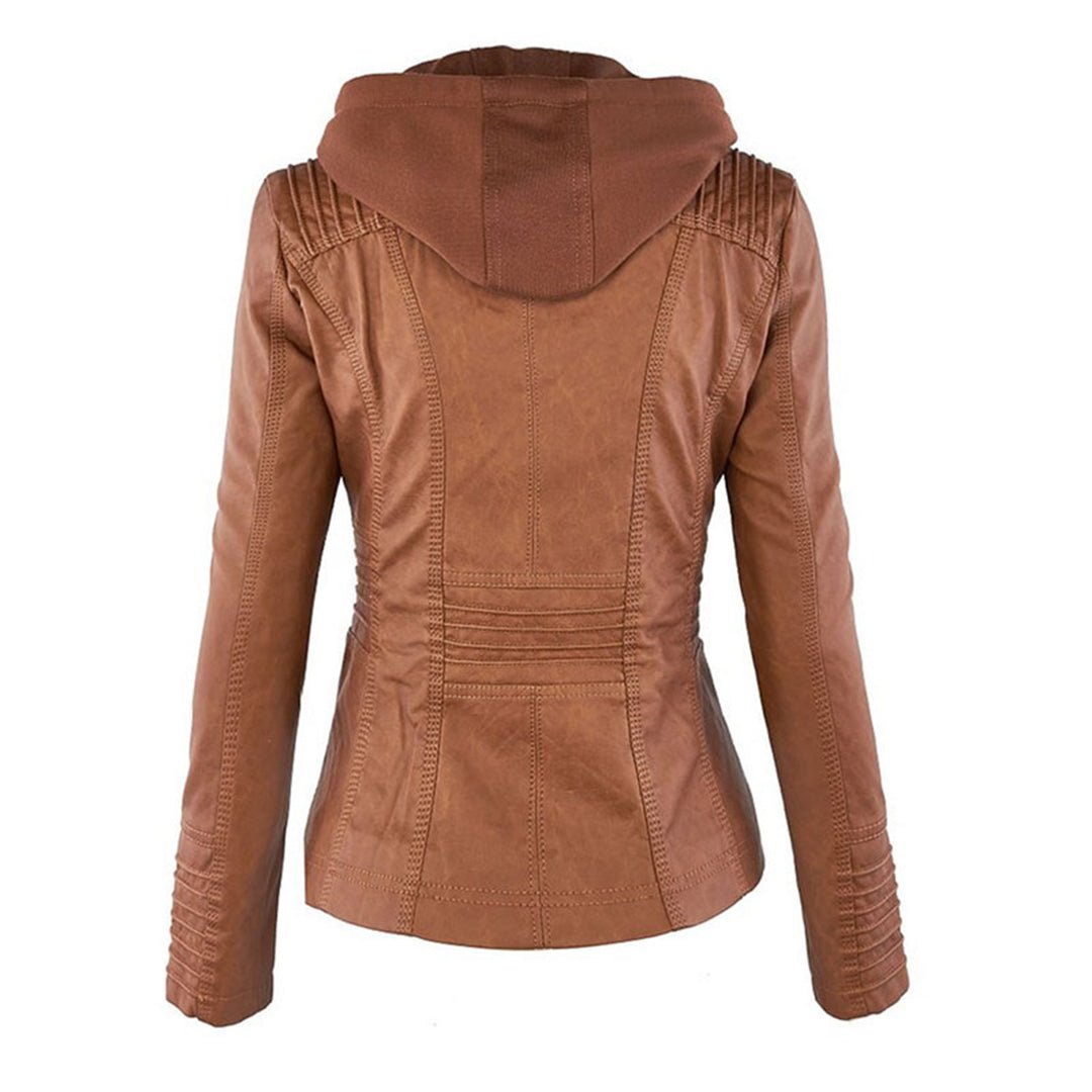 Alina | Women's Hooded Faux Leather Biker Jacket