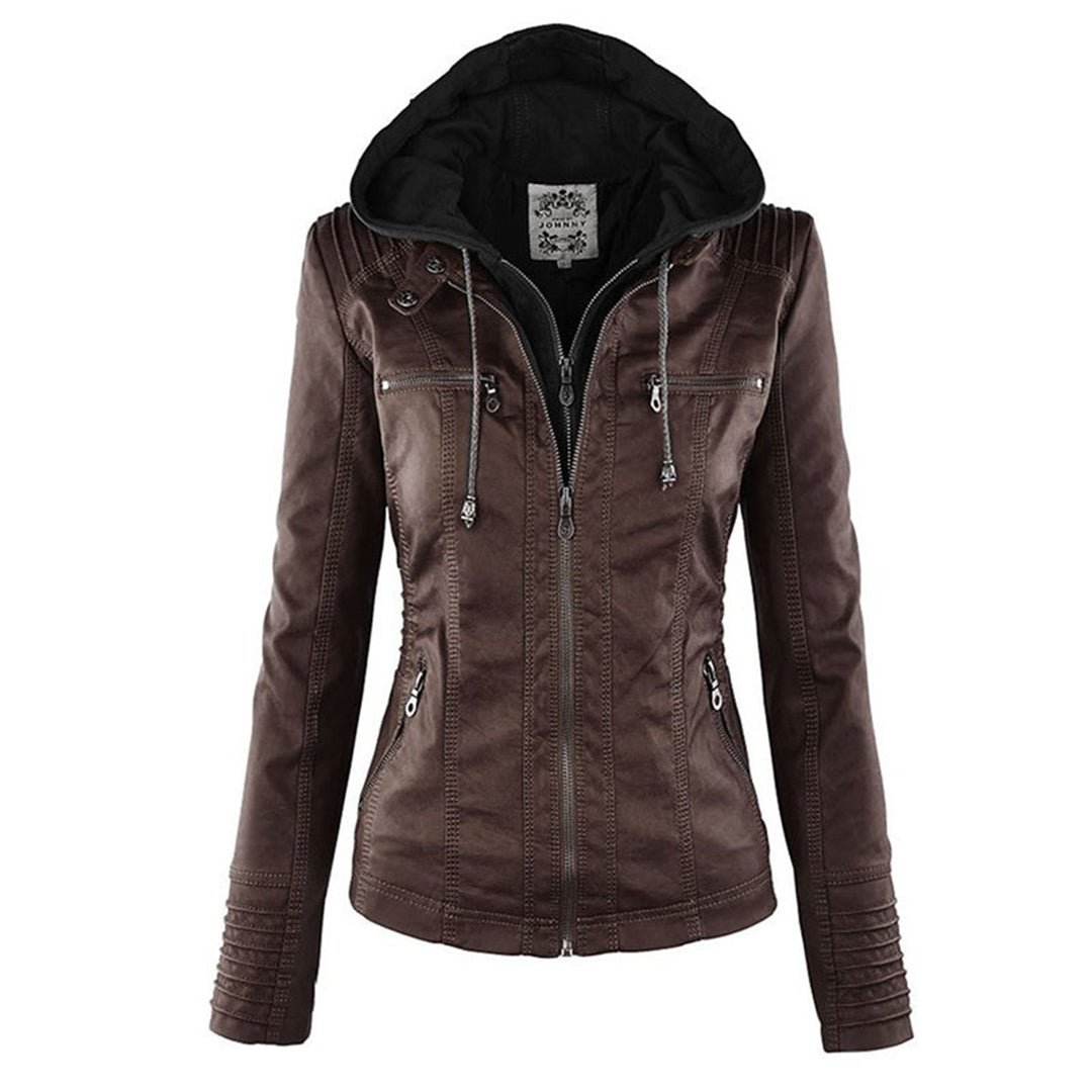 Alina | Women's Hooded Faux Leather Biker Jacket