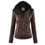 Alina | Women's Hooded Faux Leather Biker Jacket