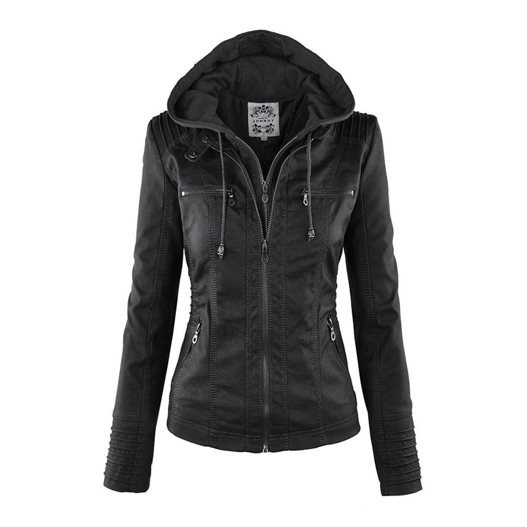 Alina | Women's Hooded Faux Leather Biker Jacket