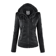 Alina | Women's Hooded Faux Leather Biker Jacket