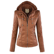 Alina | Women's Hooded Faux Leather Biker Jacket