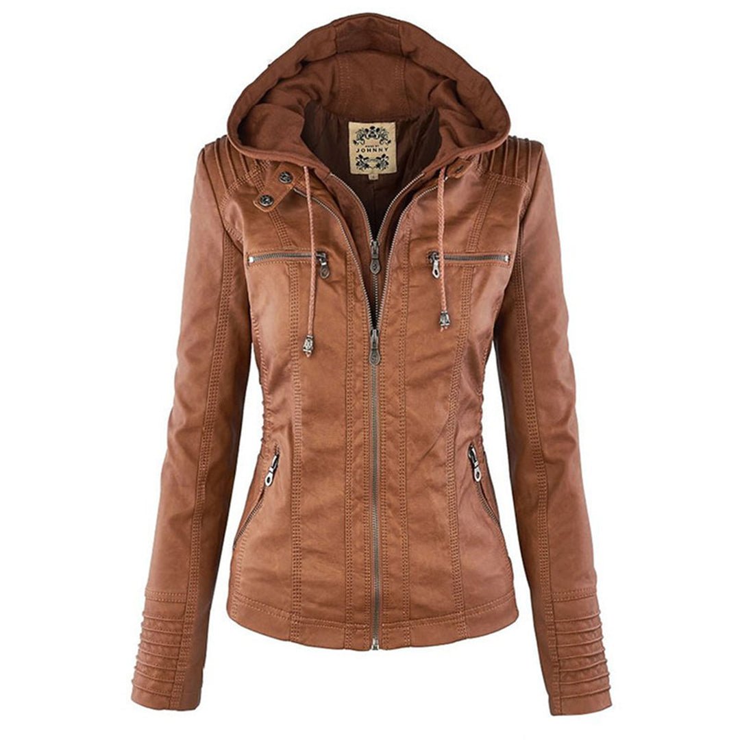 Alina | Women's Hooded Faux Leather Biker Jacket