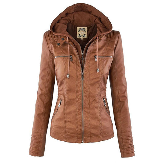 Alina | Women's Hooded Faux Leather Biker Jacket