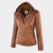 Alina | Women's Hooded Faux Leather Biker Jacket