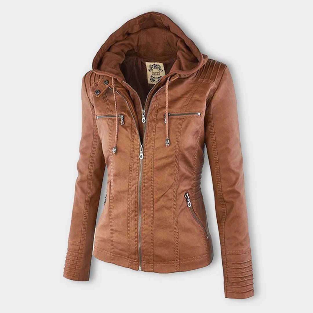 Alina | Women's Hooded Faux Leather Biker Jacket