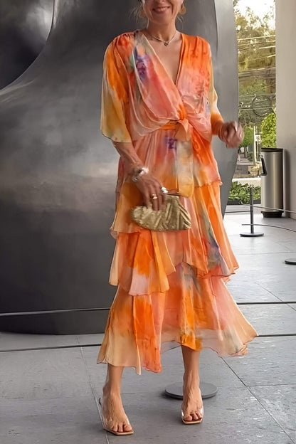 Cecilia | Women's Wrap Tiered Cocktail Maxi Dress