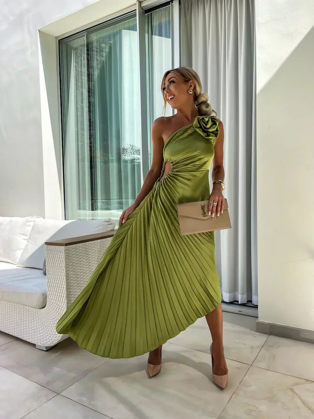 Serena | Women's One Shoulder Rosette Cocktail Maxi Dress