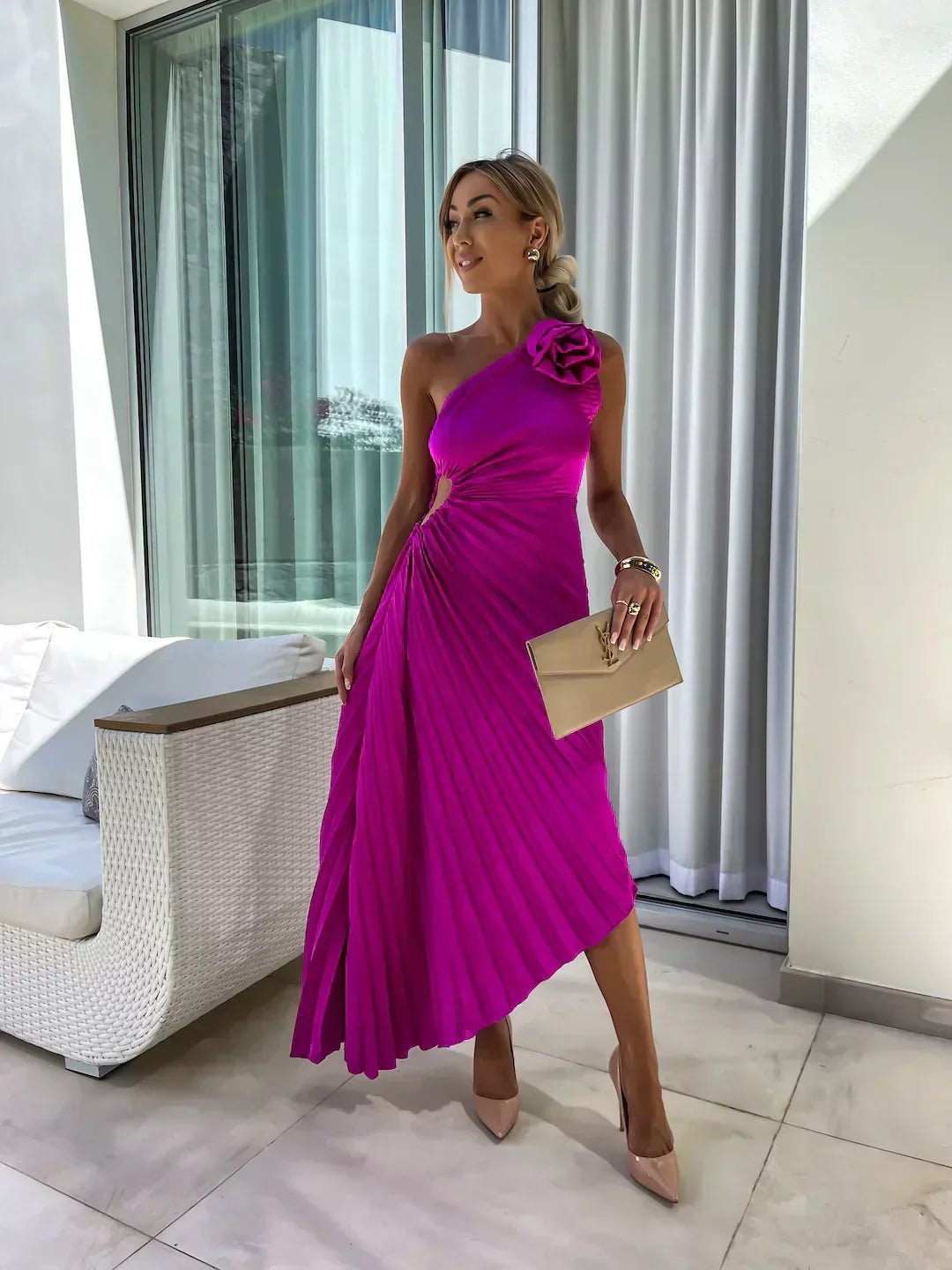 Serena | Women's One Shoulder Rosette Cocktail Maxi Dress