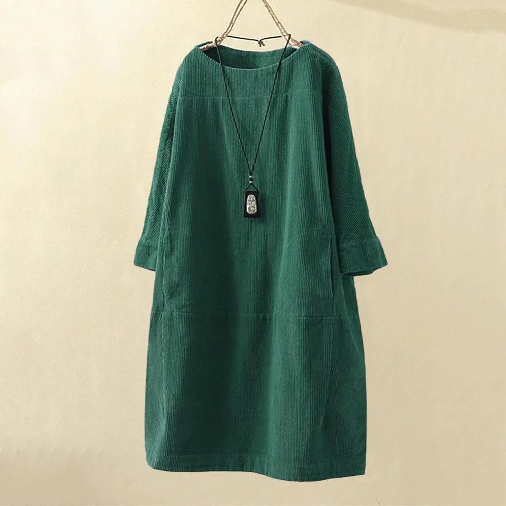 Freya | Women's Corduroy Midi Dress with Pockets