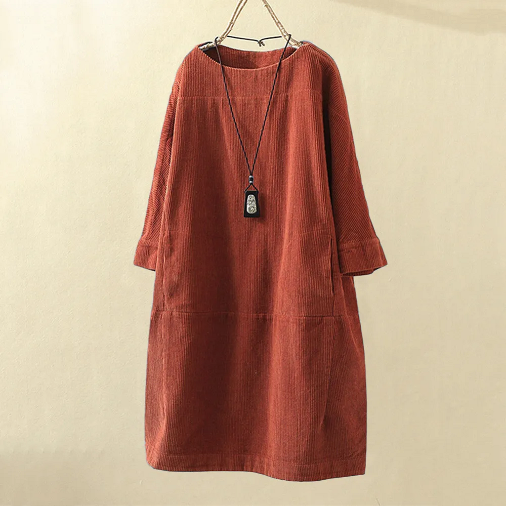 Freya | Women's Corduroy Midi Dress with Pockets