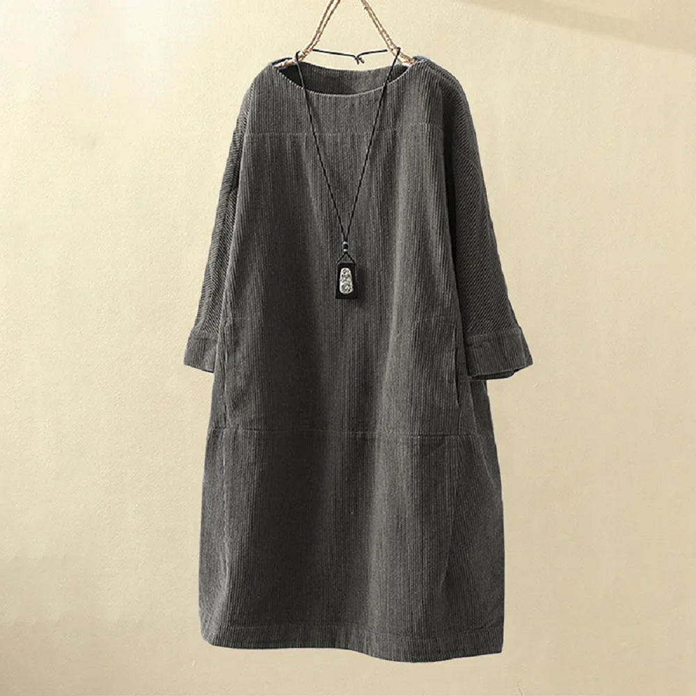 Freya | Women's Corduroy Midi Dress with Pockets