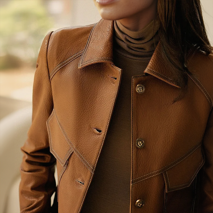 Cleo | Cropped Faux Leather Shirt Jacket