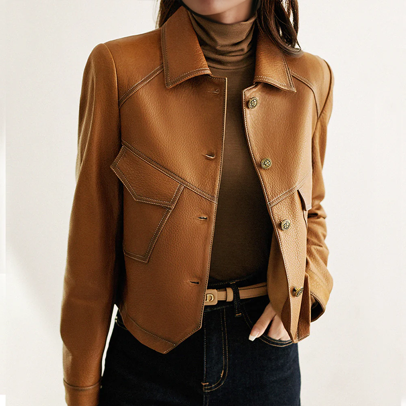Cleo | Cropped Faux Leather Shirt Jacket